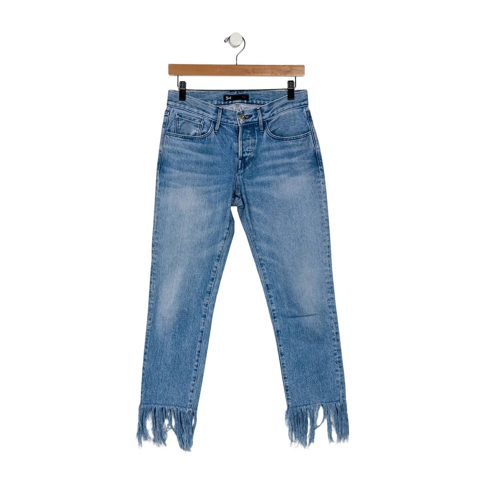 3x1 Straight‎ Leg Jeans Womens 28 Blue Excellent Fringe Trim Mid Rise Denim